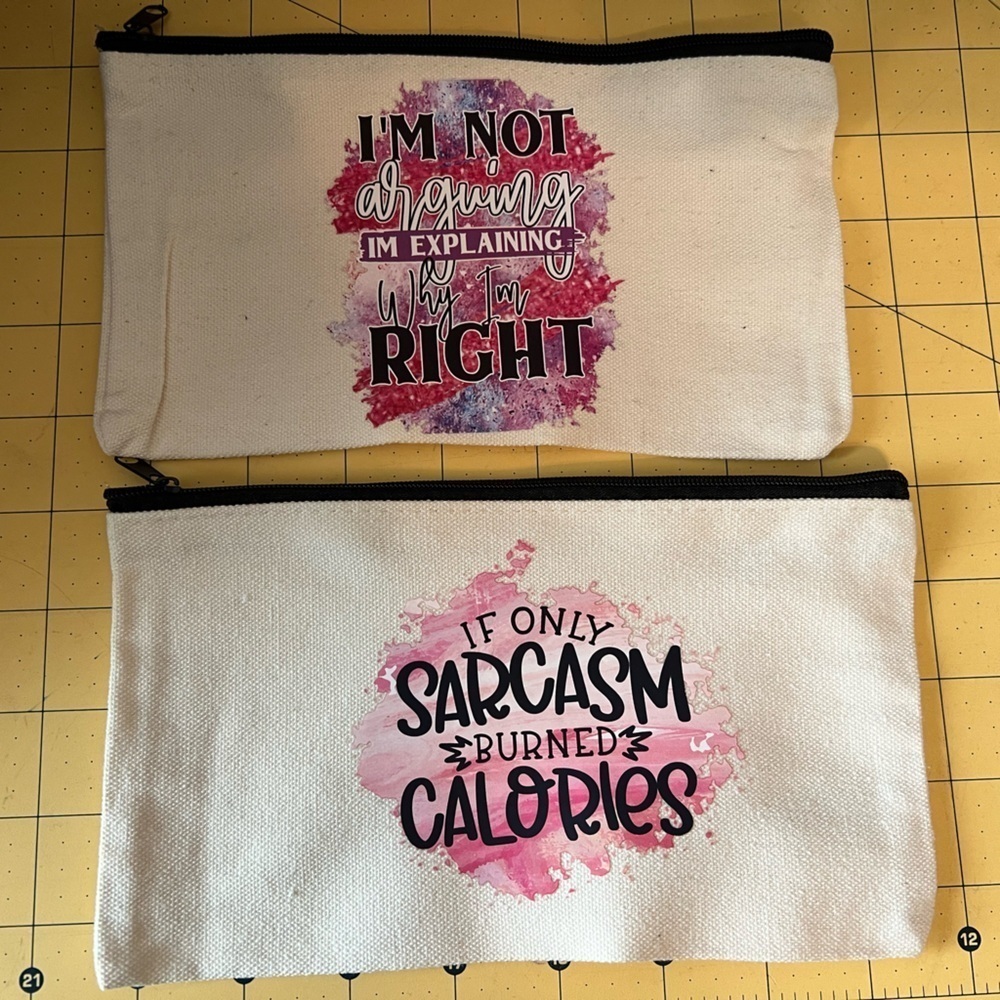 Handcrafted Lot of two make up bags with fresh pressed transfers!